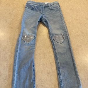 H & M sparkle heart knee pull on adjustable jeans
